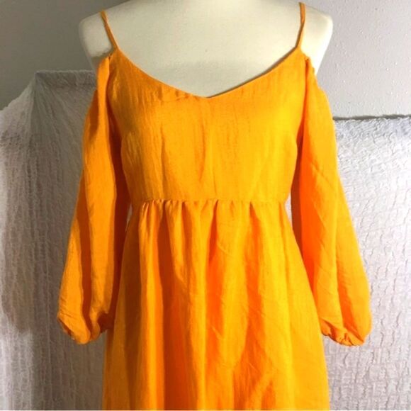 Anthropologie Moulinette Soeurs Yellow Mustard Cold-shoulder Dress Size XS - Picture 3 of 12